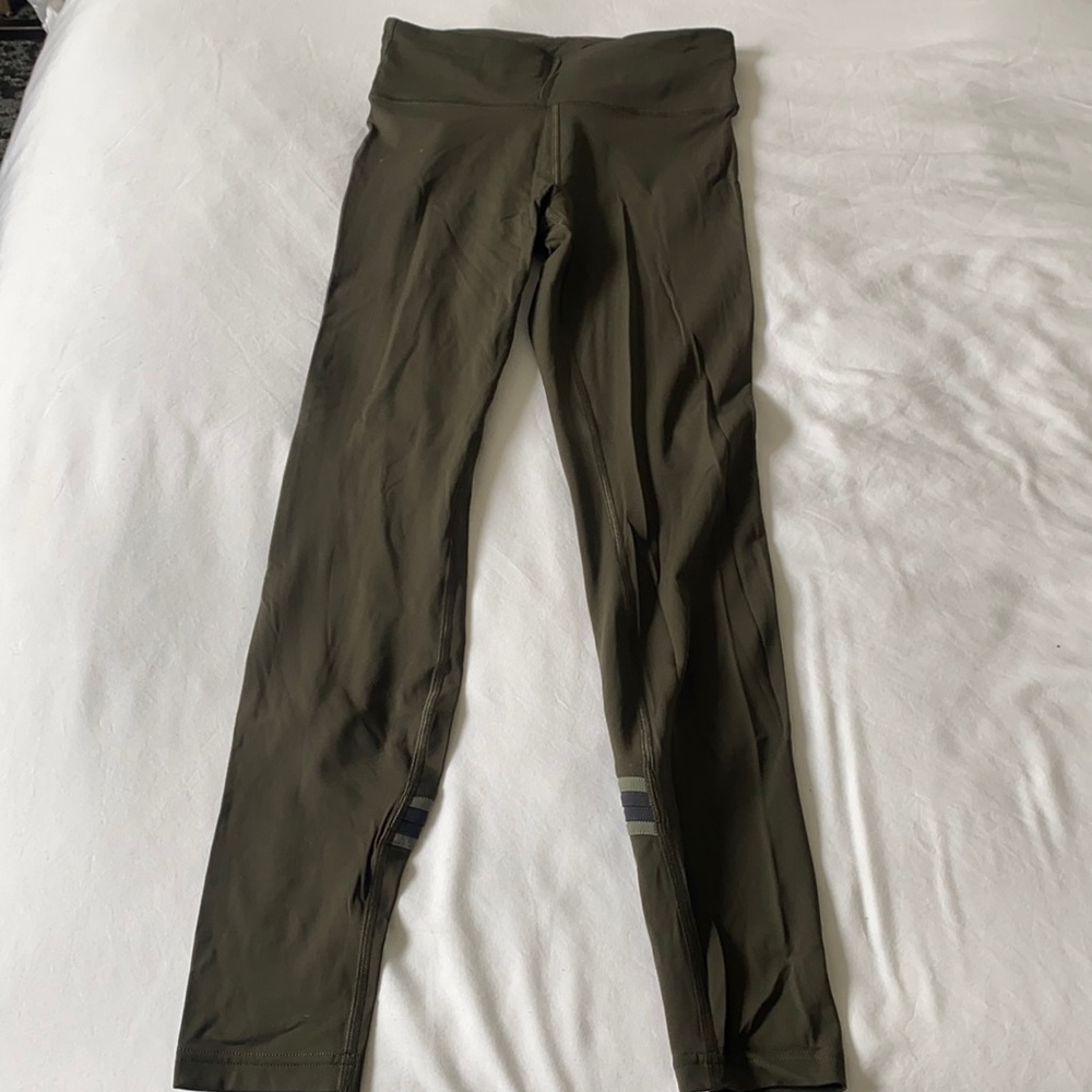Olive Lululemon leggings with Striping Detail